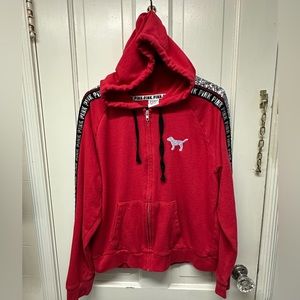 Victoria secret PINK bling zip up hoodie RED Sz XL
